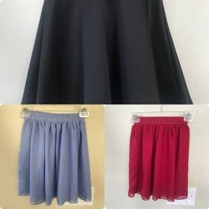 ❤️LOT OF 3 SKATER SKIRTS CHIFFON BLACK BLUE RED S